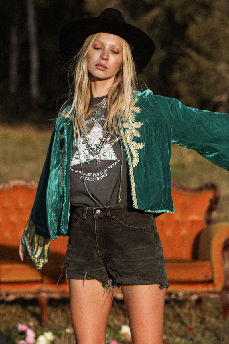 Queen Of Hearts Velvet Jacket - Turquiose - Chasing Unicorns