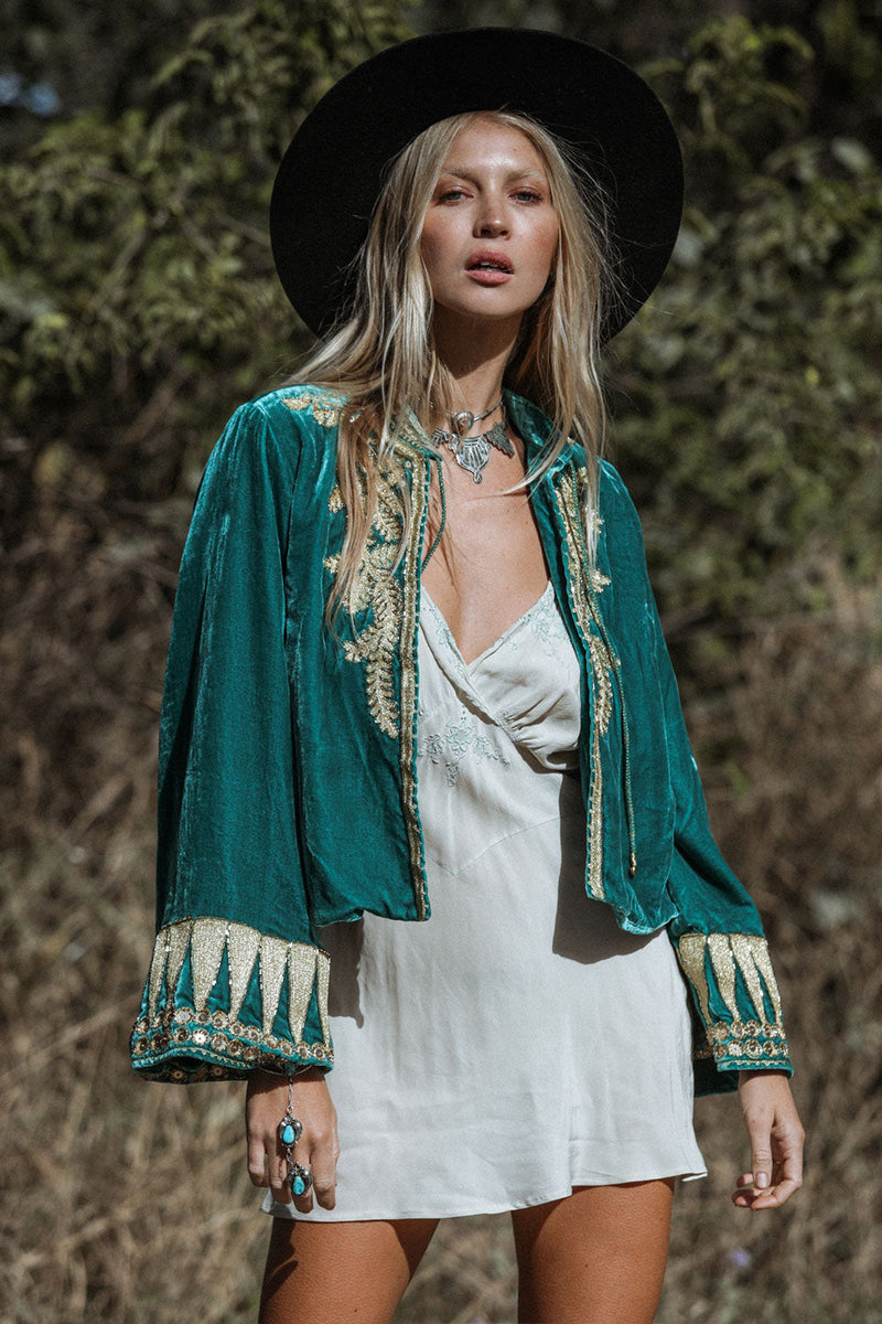 Queen Of Hearts Velvet Jacket - Turquiose - Chasing Unicorns