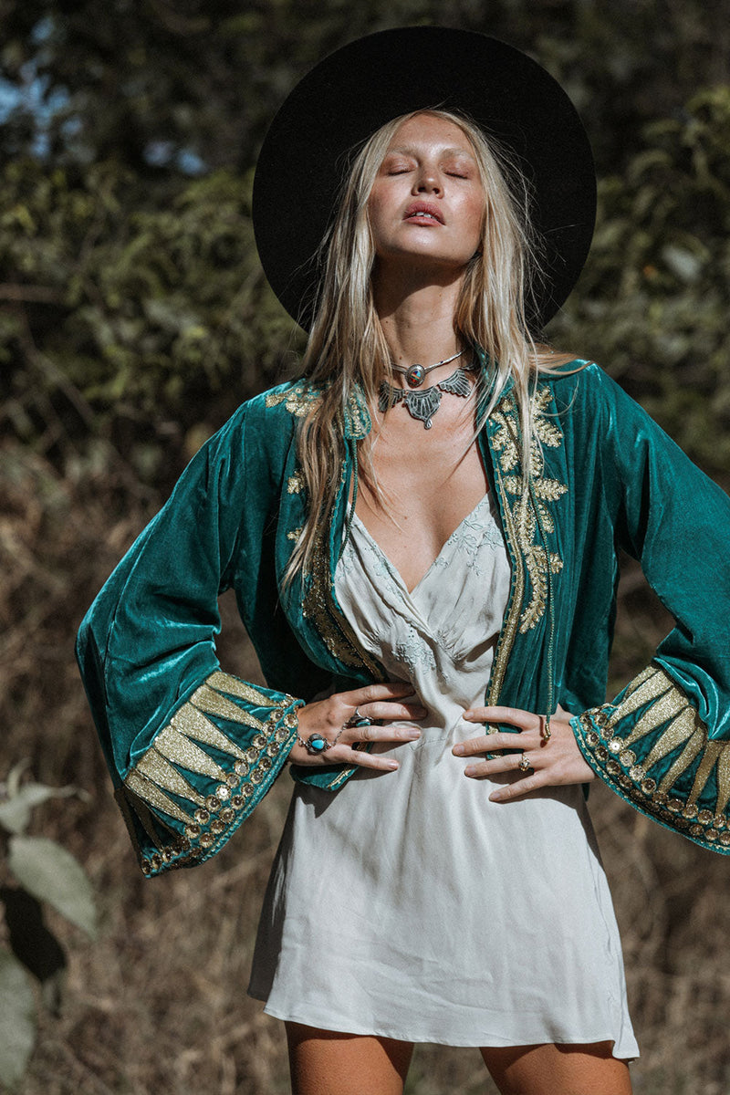 Queen Of Hearts Velvet Jacket - Turquiose - Chasing Unicorns