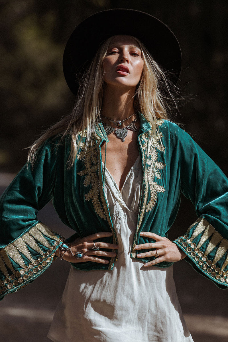 Queen Of Hearts Velvet Jacket - Turquiose - Chasing Unicorns