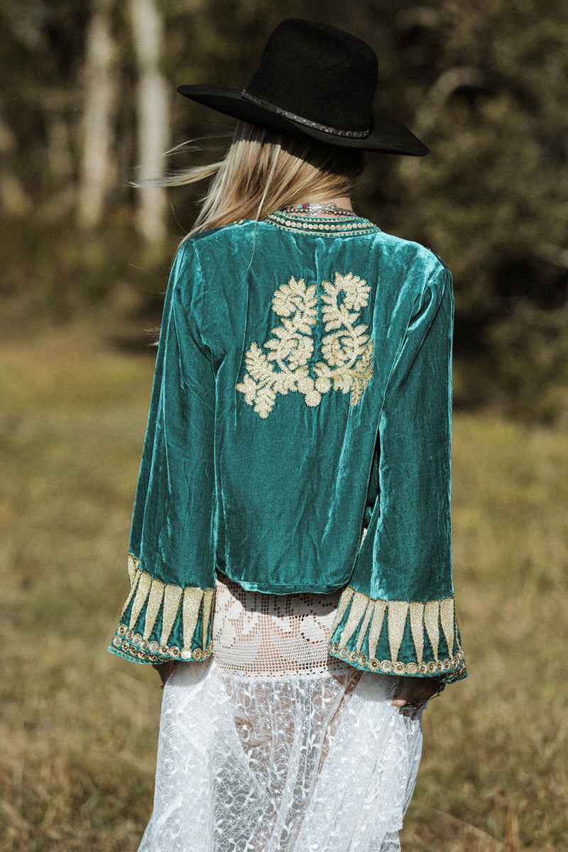 Queen Of Hearts Velvet Jacket - Turquiose - Chasing Unicorns