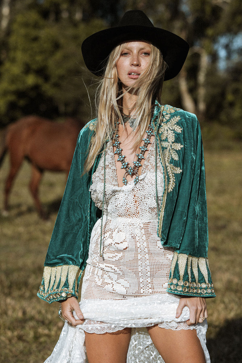 Queen Of Hearts Velvet Jacket - Turquiose - Chasing Unicorns