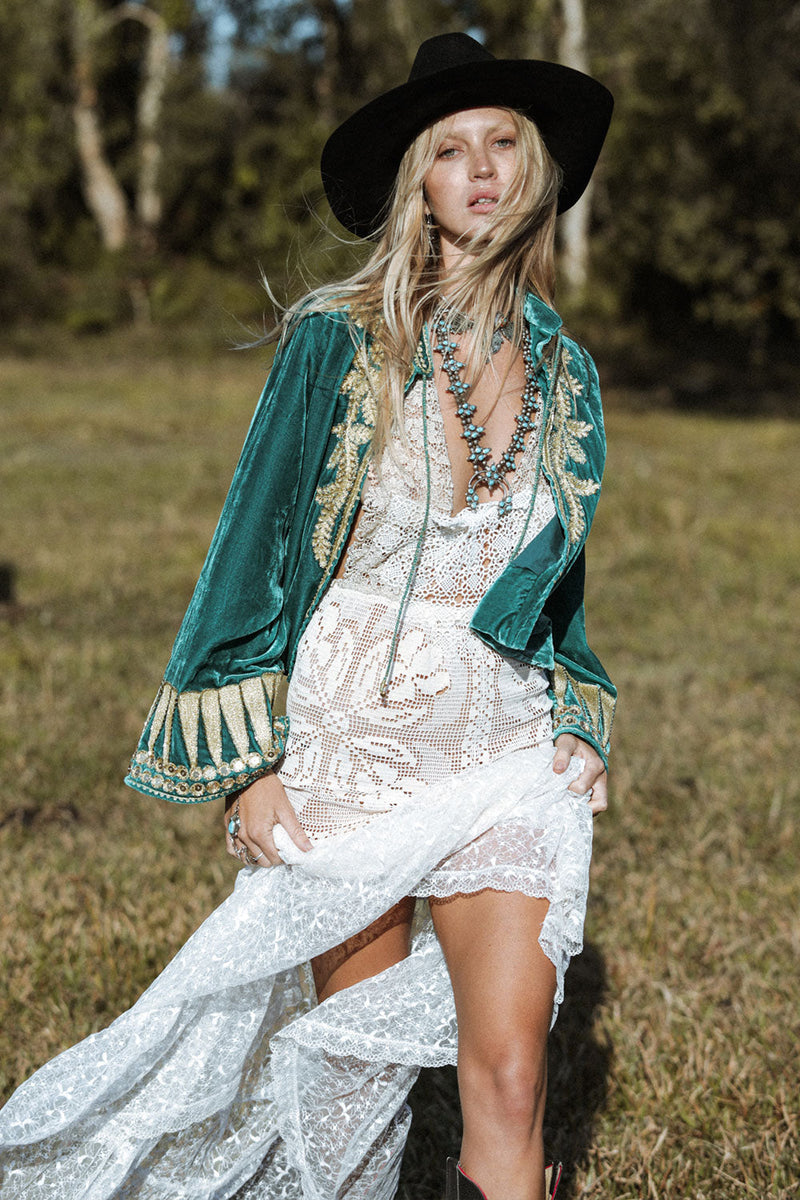 Queen Of Hearts Velvet Jacket - Turquiose - Chasing Unicorns