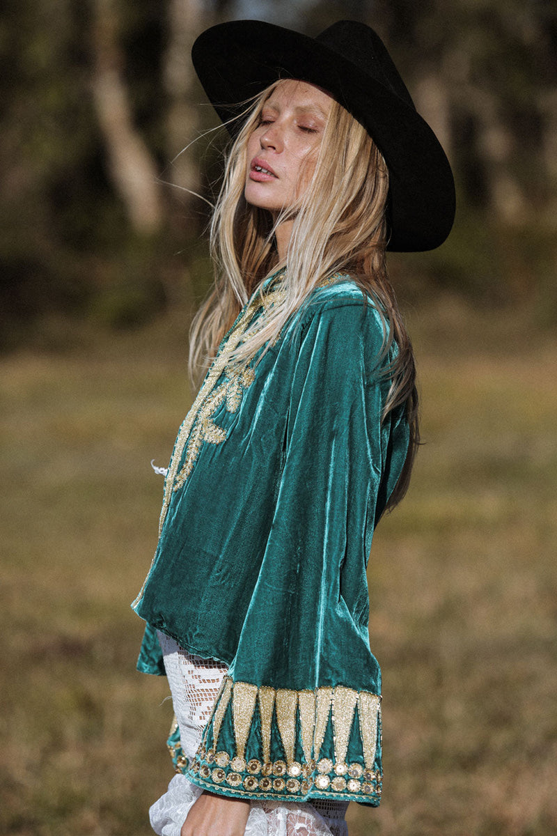 Queen Of Hearts Velvet Jacket - Turquiose - Chasing Unicorns