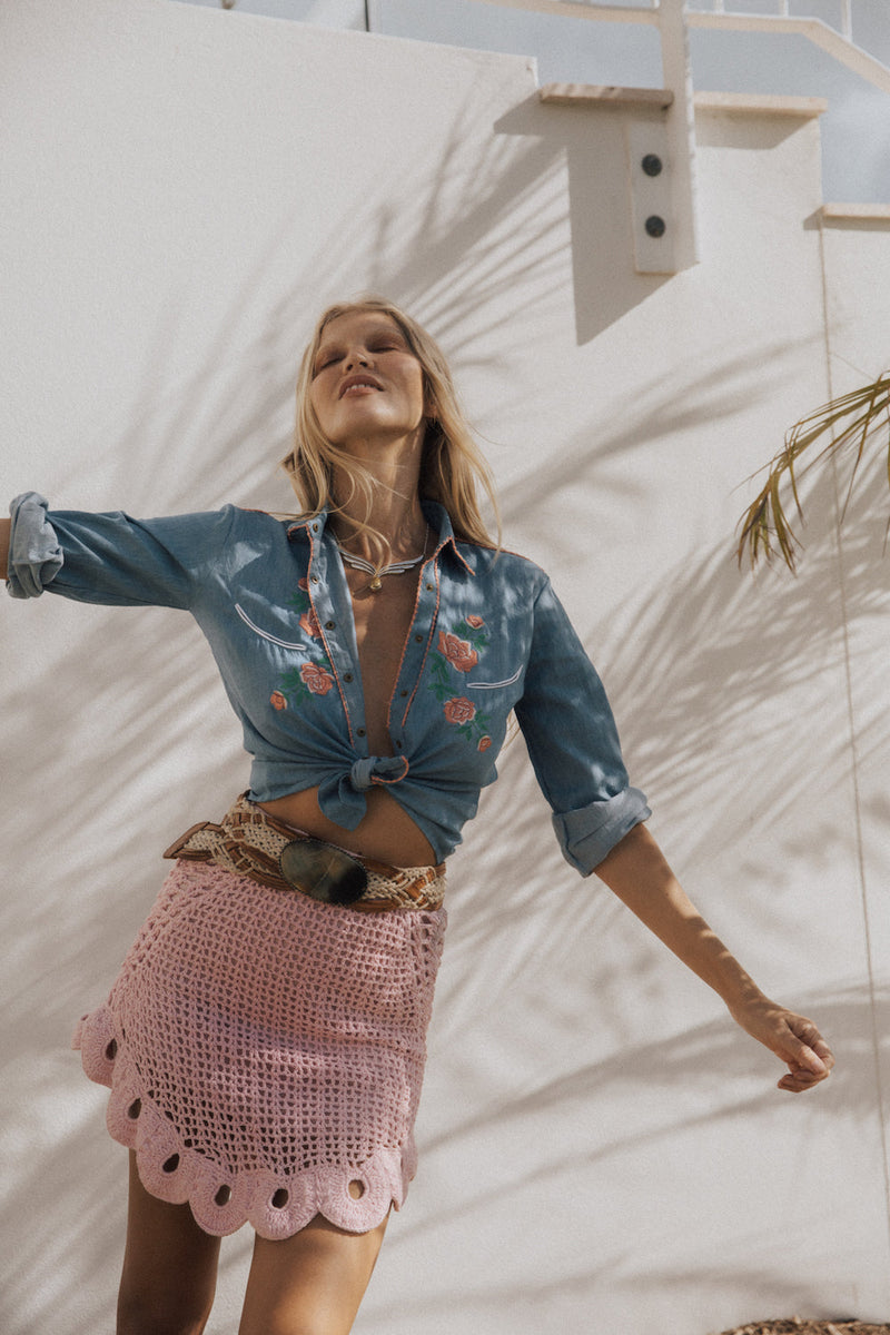 Rebel Yell Western Blouse - Chambray - Chasing Unicorns