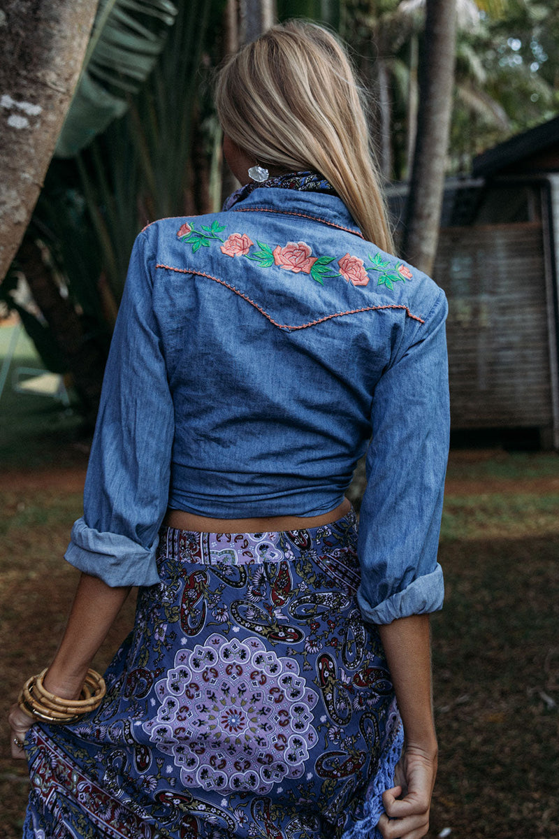 Rebel Yell Western Blouse - Chambray - Chasing Unicorns