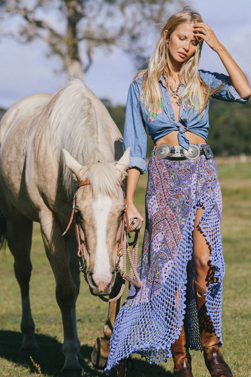 Rebel Yell Western Blouse - Chambray - Chasing Unicorns