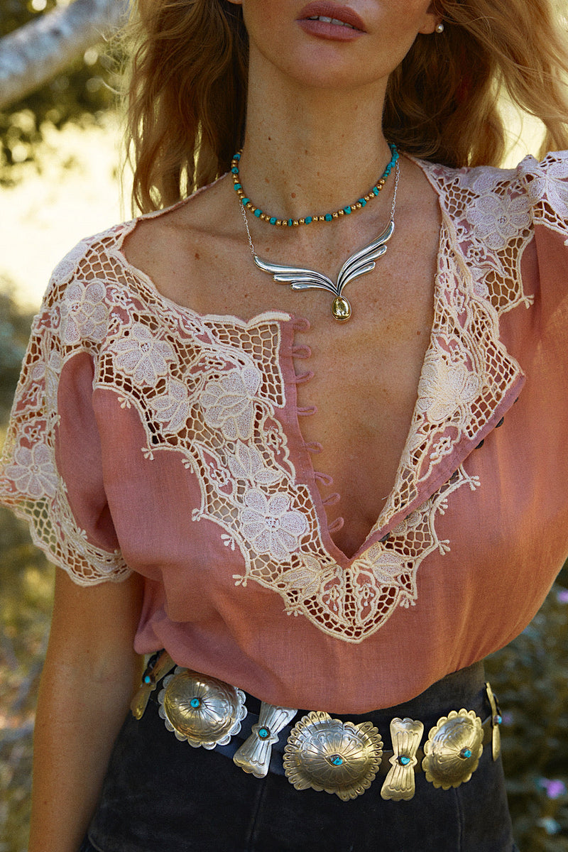 Shadows In The Moonlight Cutwork Embroidered Blouse - Dusty Rose - Chasing Unicorns