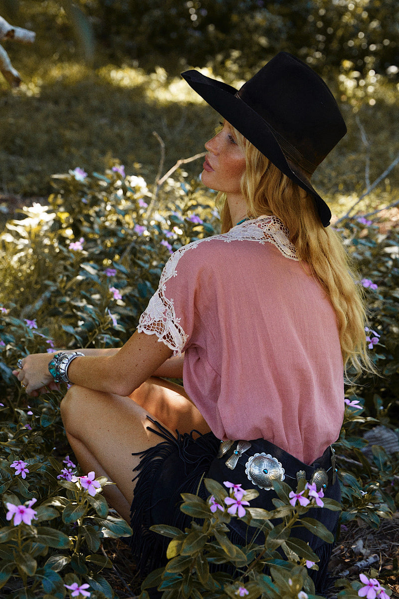 Shadows In The Moonlight Cutwork Embroidered Blouse - Dusty Rose - Chasing Unicorns