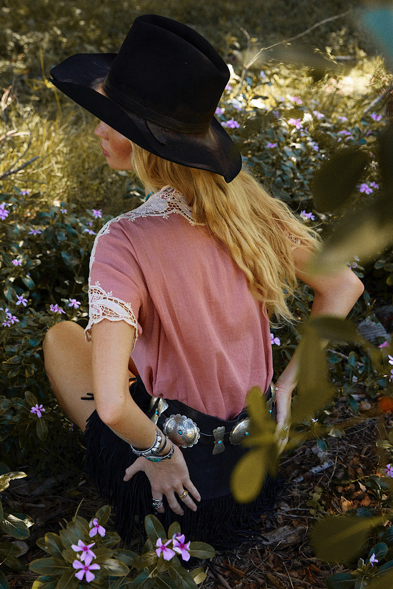 Shadows In The Moonlight Cutwork Embroidered Blouse - Dusty Rose - Chasing Unicorns