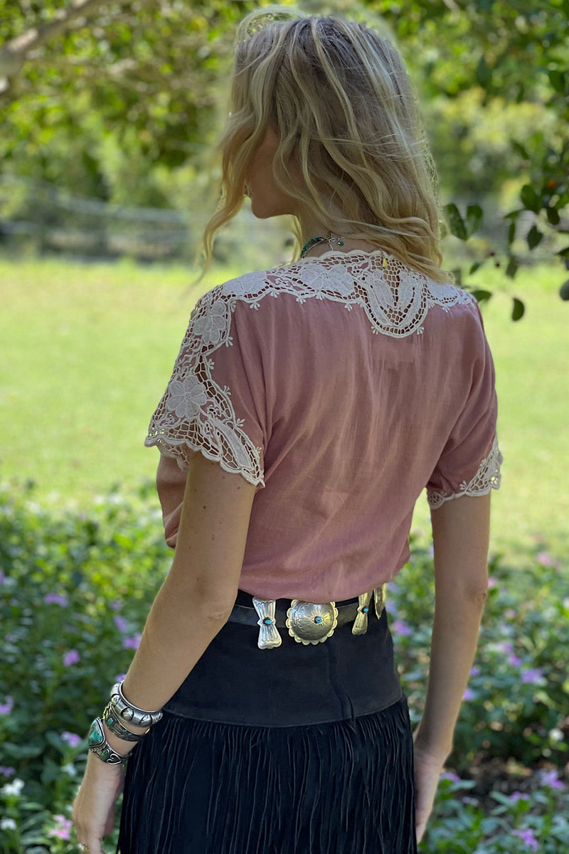 Shadows In The Moonlight Cutwork Embroidered Blouse - Dusty Rose - Chasing Unicorns