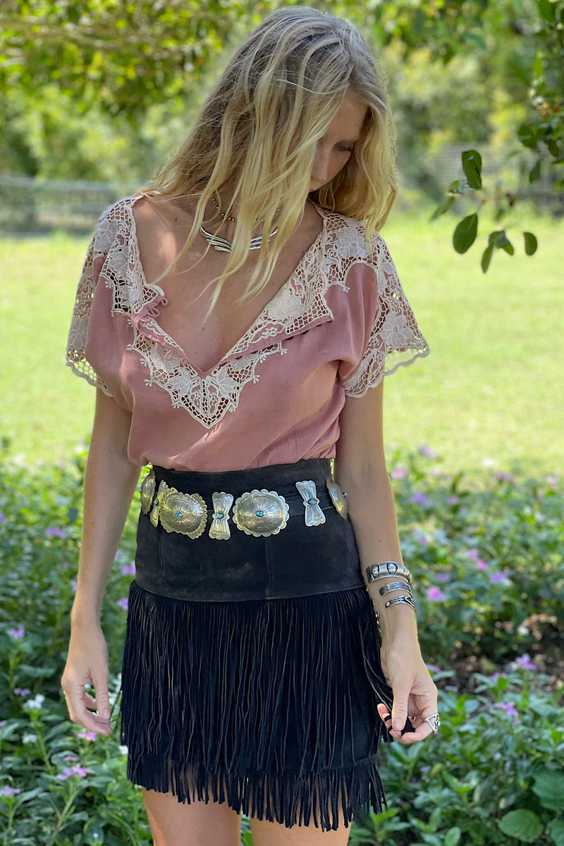 Shadows In The Moonlight Cutwork Embroidered Blouse - Dusty Rose - Chasing Unicorns