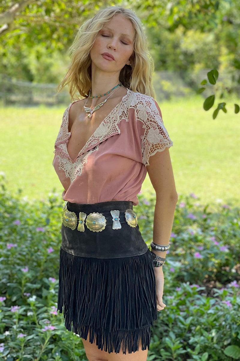 Shadows In The Moonlight Cutwork Embroidered Blouse - Dusty Rose - Chasing Unicorns