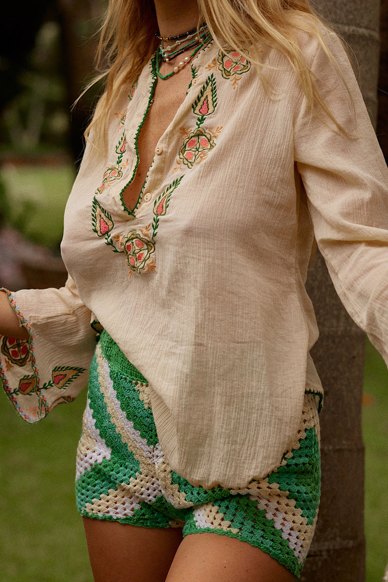 Simple Twist Of Fate Embroidered Gauze Tunic Blouse - - Chasing Unicorns