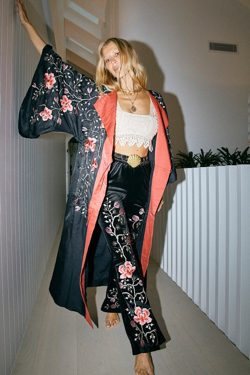 Since You'Ve Been Gone Embroidered Stretch Velvet Flares - Chasing Unicorns