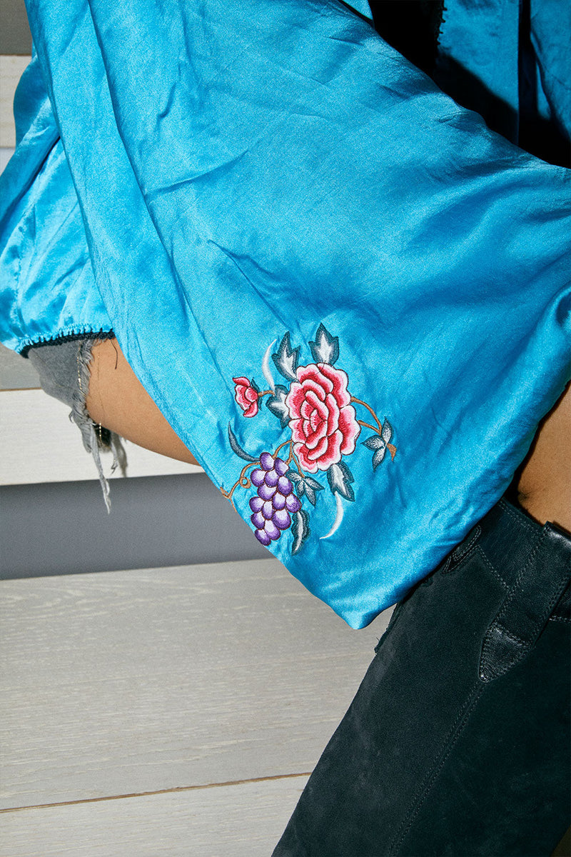 Someday Never Comes Silk Satin Embroidered Jacket - Chasing Unicorns