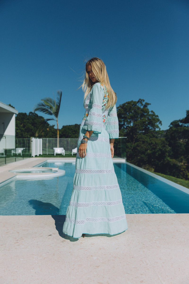 South Of The Border Mexican Maxi Dress - Aqua - Chasing Unicorns