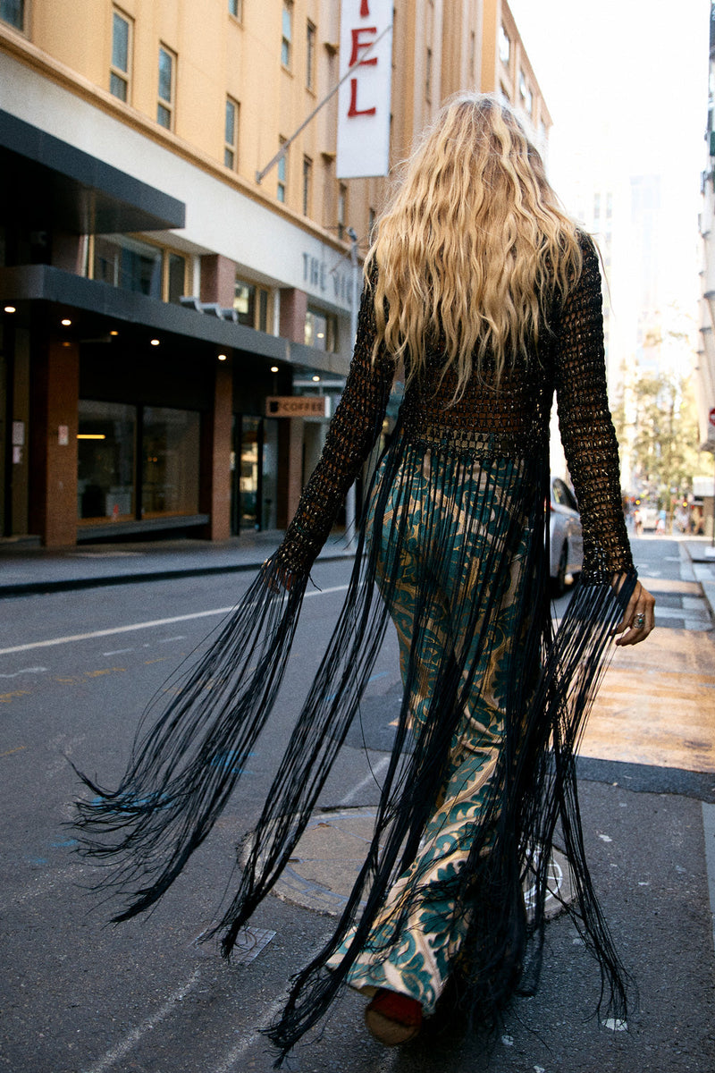 Stop Draggin’ My Heart Around Crochet Lurex Fringe Vest - Chasing Unicorns
