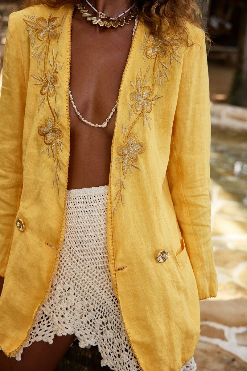 Sunshine On A Rainy Day Embroidered Blazer - sunshine - Chasing Unicorns