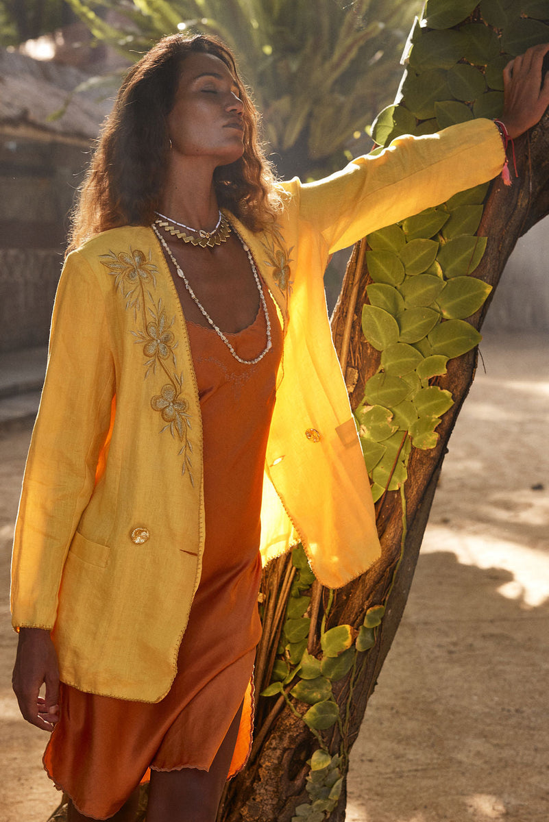 Sunshine On A Rainy Day Embroidered Blazer - sunshine - Chasing Unicorns