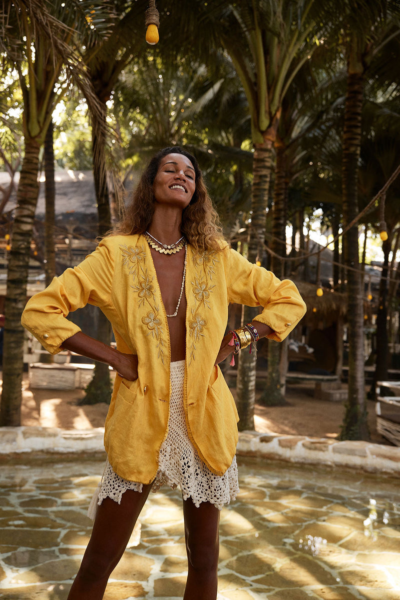 Sunshine On A Rainy Day Embroidered Blazer - sunshine - Chasing Unicorns