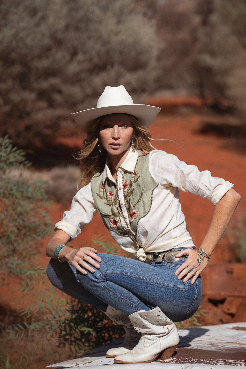 Sunshine On My Shoulders Western Blouse - Sage - Chasing Unicorns