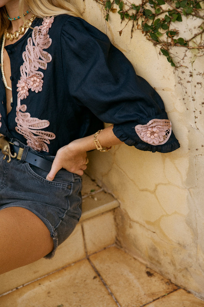 Sweet Inspiration Cord Embroidered Blouse - Black - Chasing Unicorns