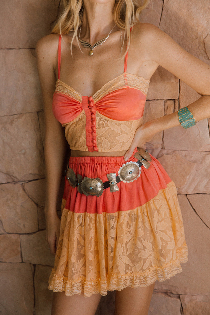 Take The Long Road Home Silk And Lace Mini Skirt - Desert Sunset - Chasing Unicorns