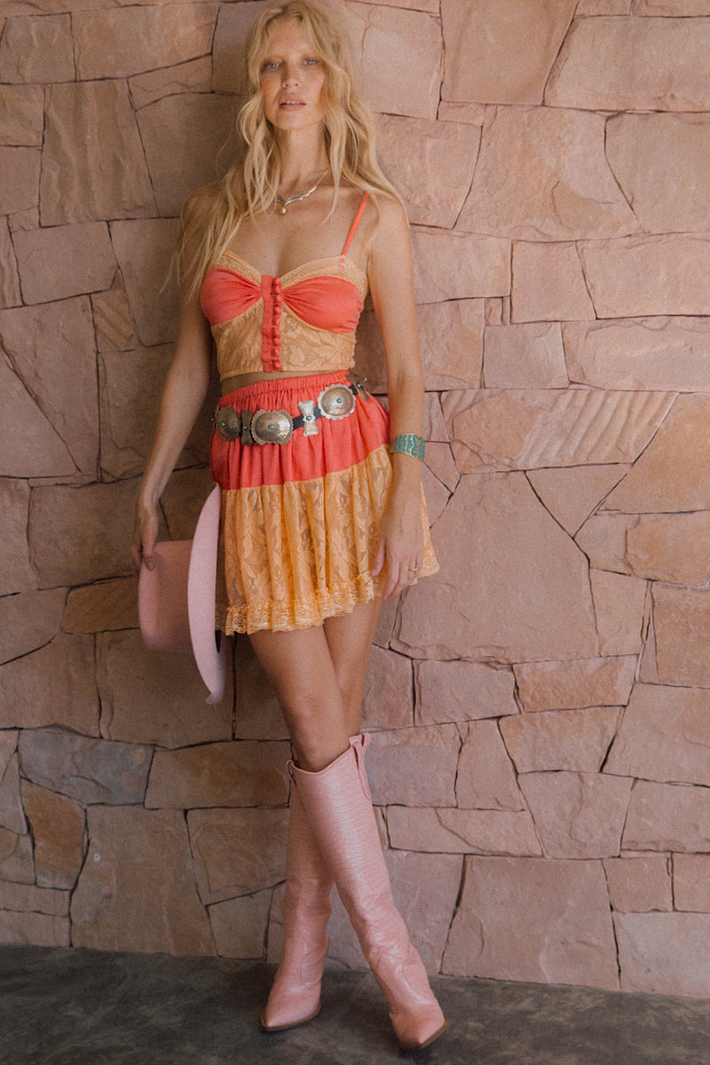 Take The Long Road Home Silk And Lace Mini Skirt - Desert Sunset - Chasing Unicorns