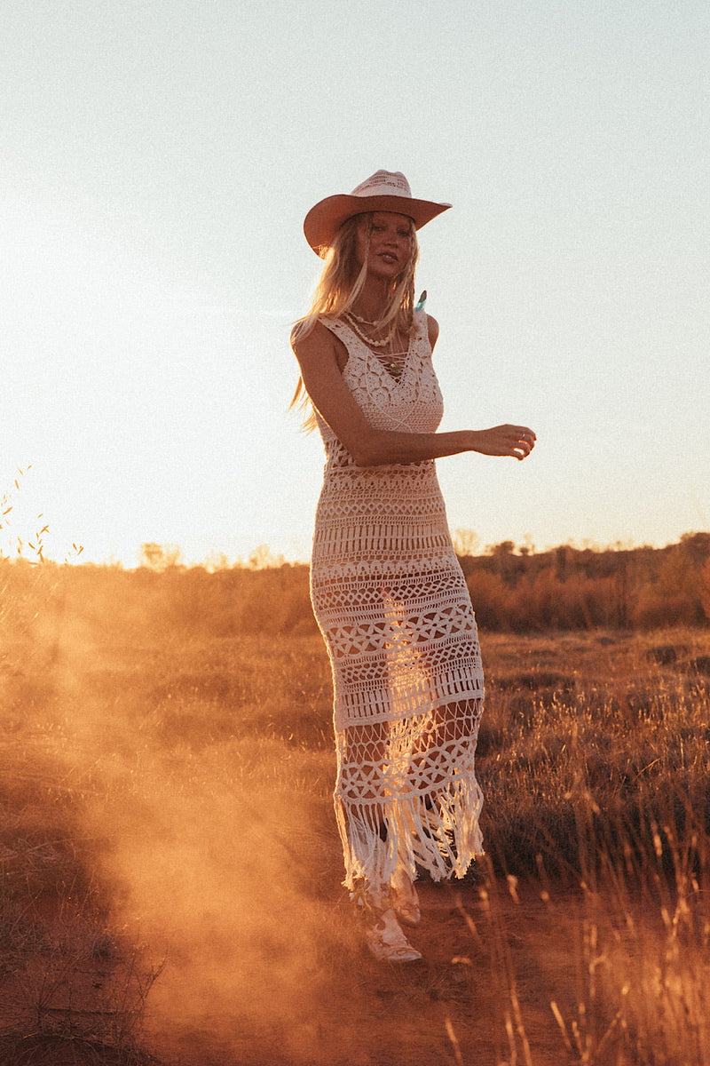 The Long And Winding Road Cutout Crochet Maxi Dress - Chasing Unicorns