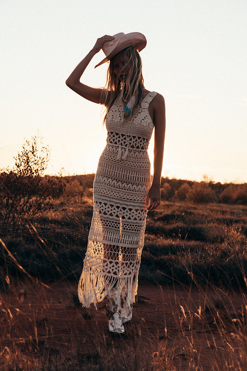 The Long And Winding Road Cutout Crochet Maxi Dress - Chasing Unicorns
