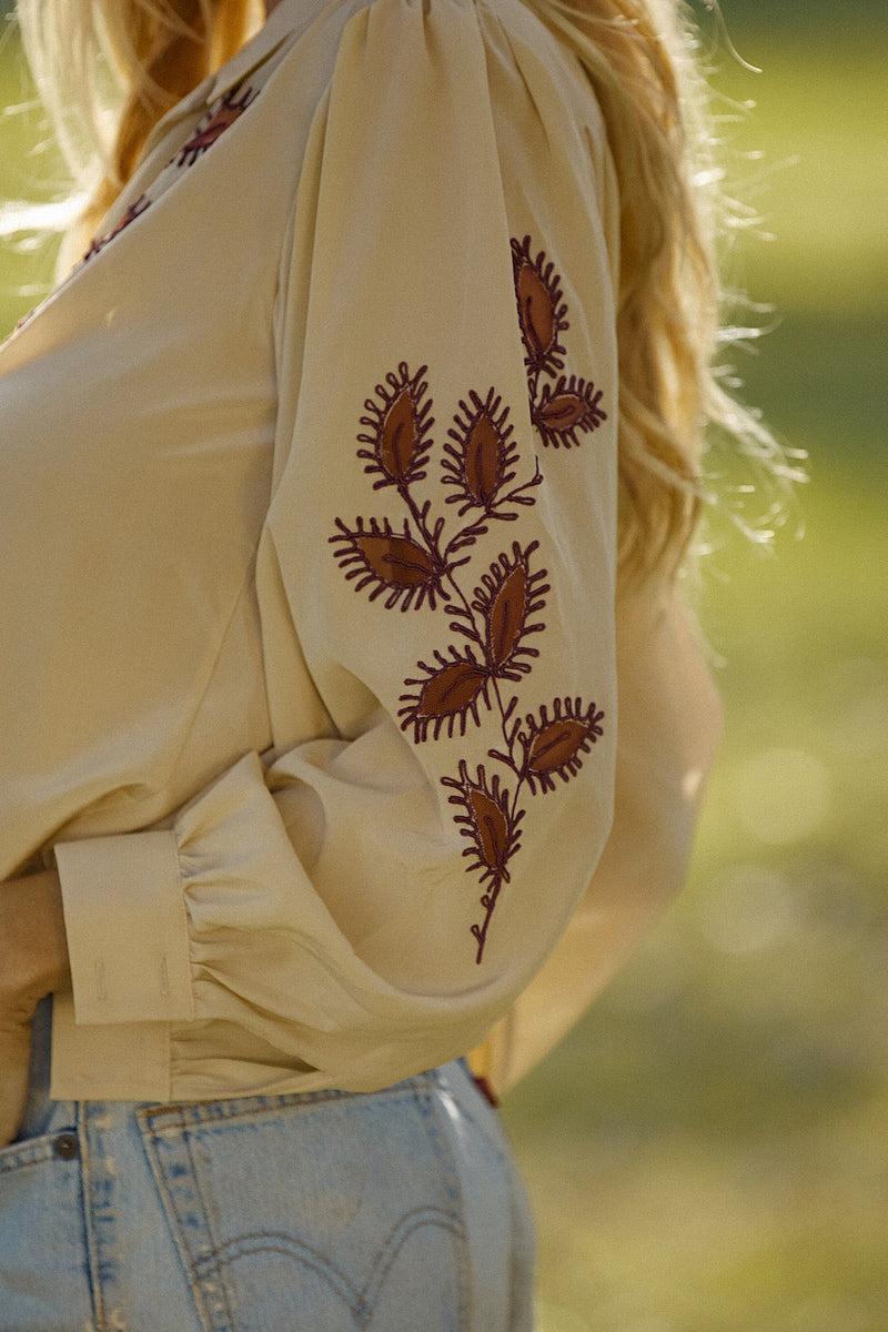 Things We Do For Love Silk Crepe + Mesh Cutwork Embroidered Blouse - Chasing Unicorns