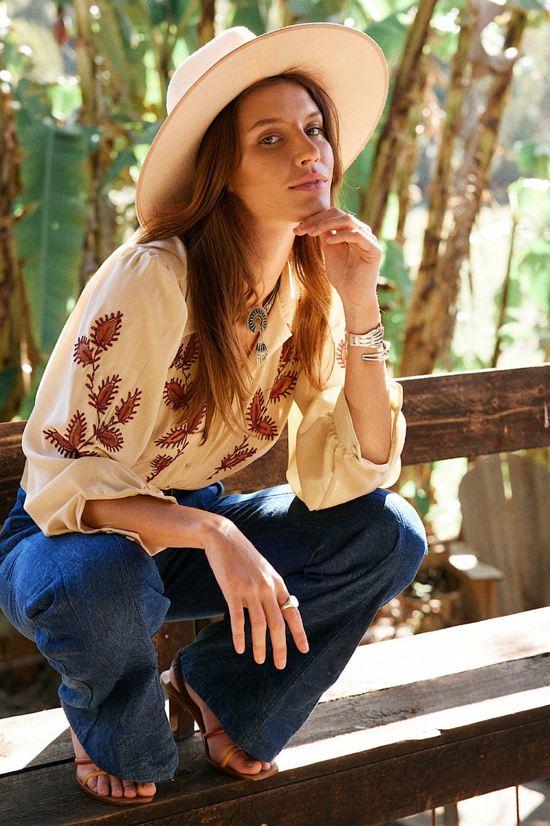 Things We Do For Love Silk Crepe + Mesh Cutwork Embroidered Blouse - Chasing Unicorns