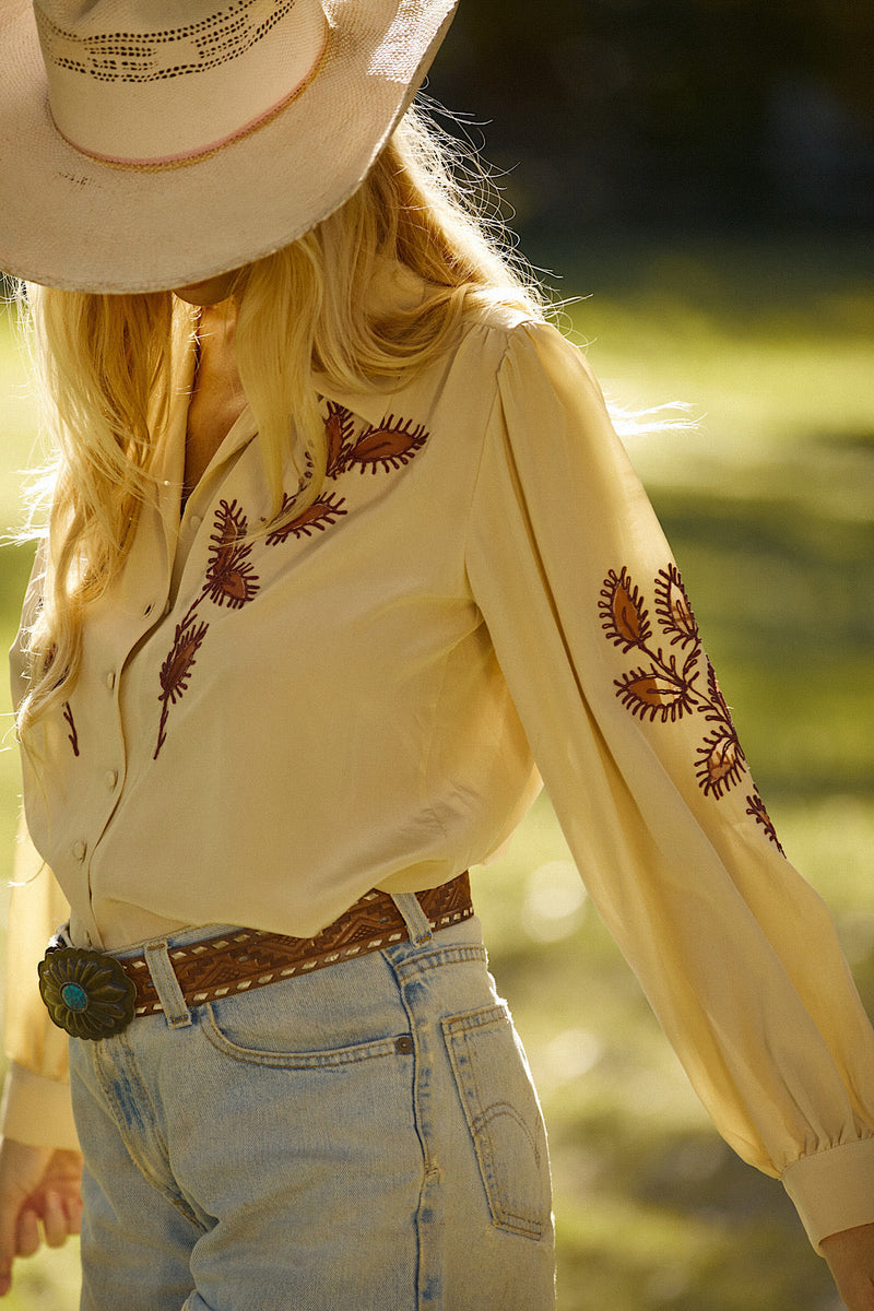 Things We Do For Love Silk Crepe + Mesh Cutwork Embroidered Blouse - Chasing Unicorns