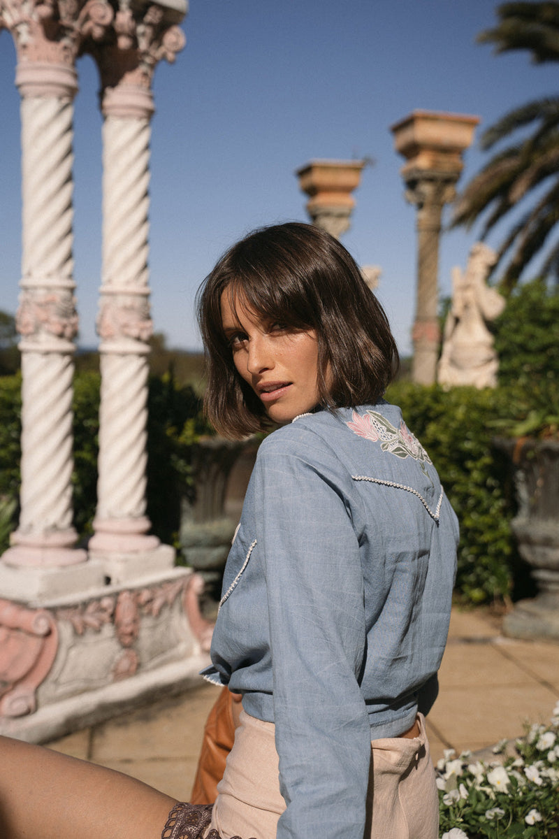 This Flight Tonight Chambray Western Shirt - Chasing Unicorns