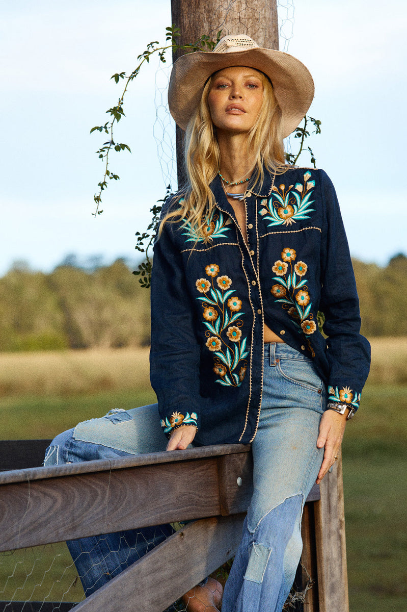 Tijuana Linen Embroidered Blouse - Chasing Unicorns