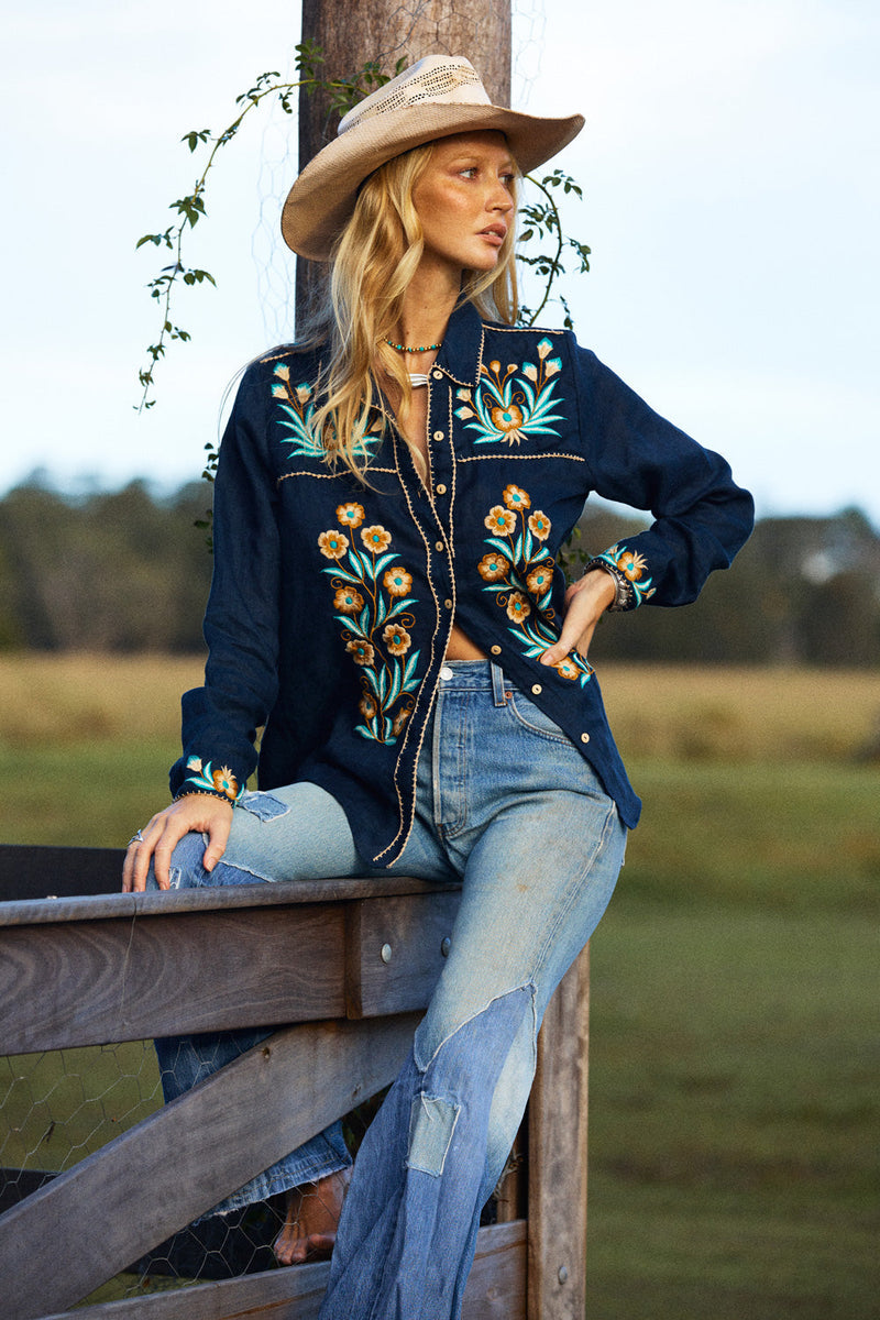 Tijuana Linen Embroidered Blouse - Chasing Unicorns