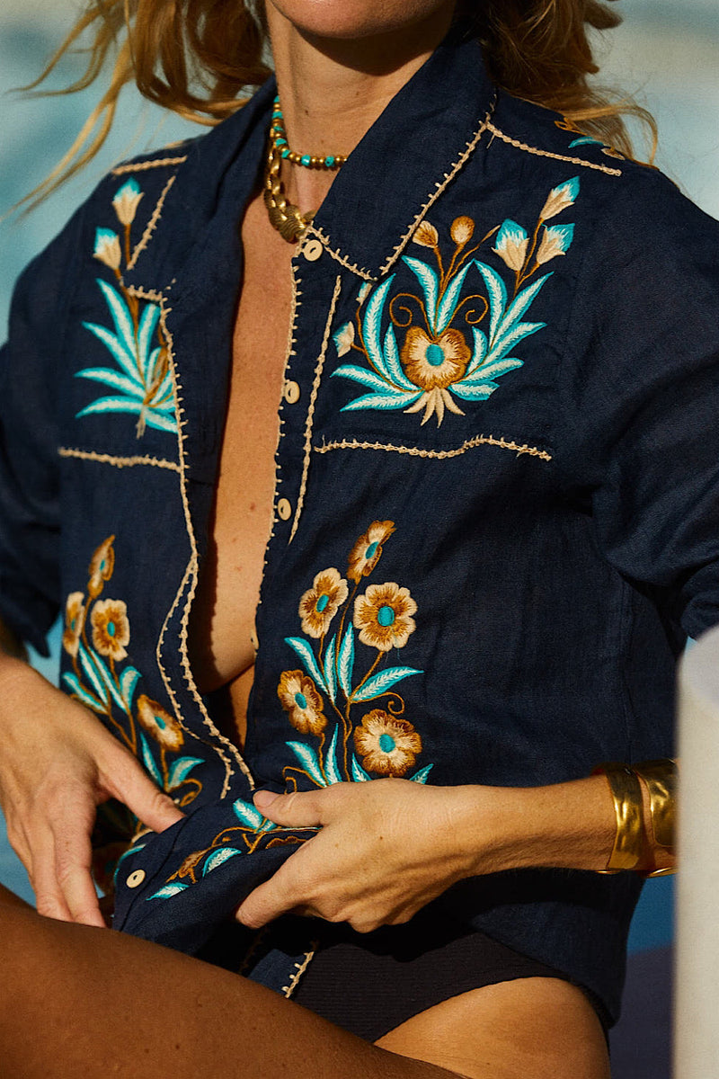 Tijuana Linen Embroidered Blouse - Chasing Unicorns