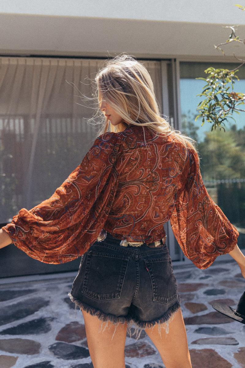 Till The Morning Comes Silk Blouse - Brown Paisley - Chasing Unicorns