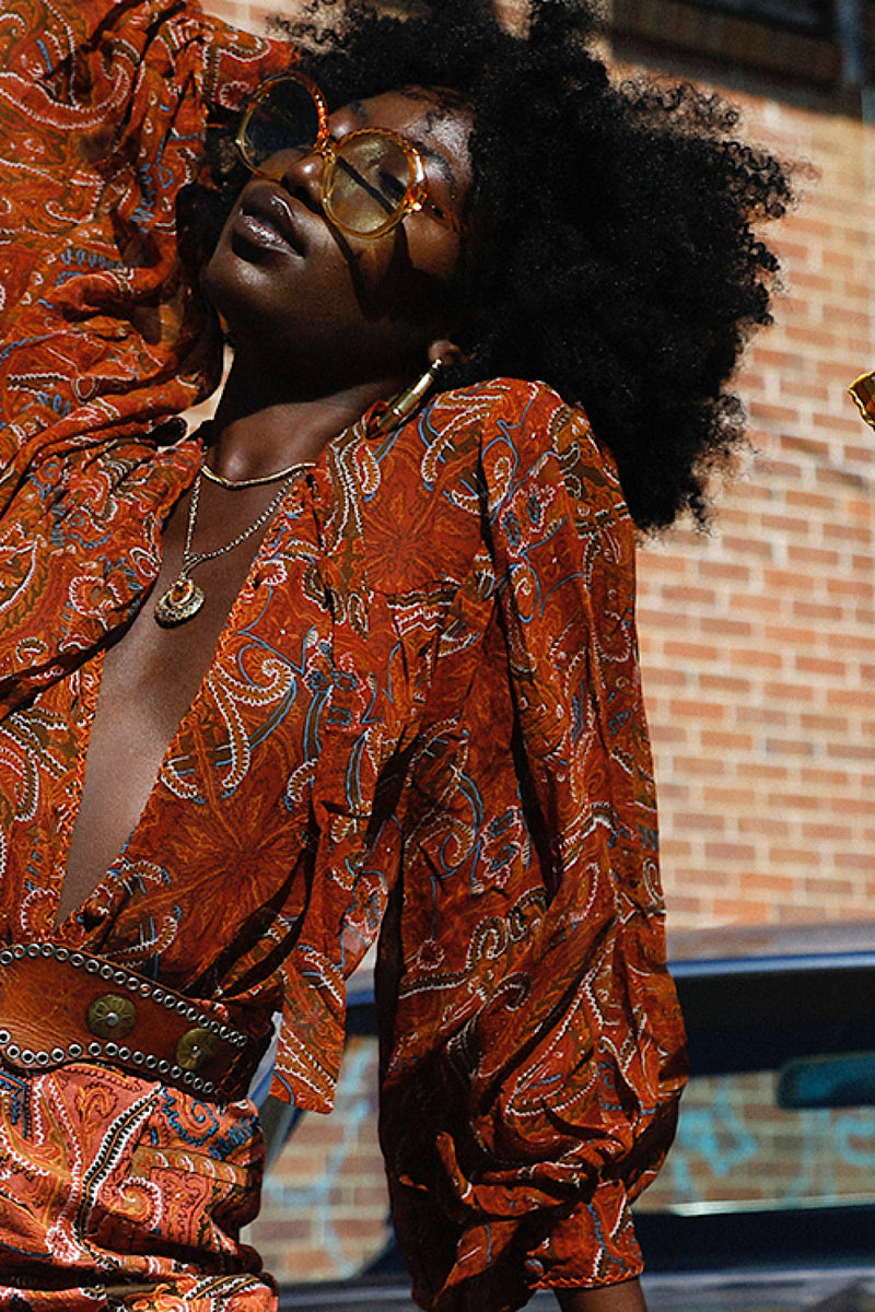 Till The Morning Comes Silk Blouse - Brown Paisley - Chasing Unicorns