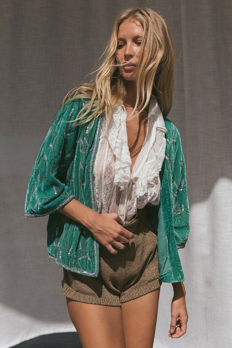 Walk This Way Velvet + Beaded Kimono Jacket - Chasing Unicorns