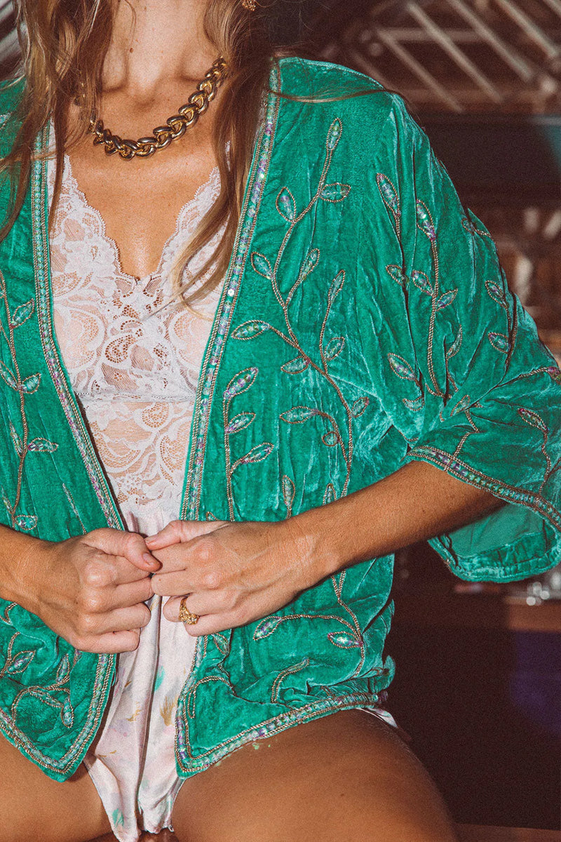 Walk This Way Velvet + Beaded Kimono Jacket - Chasing Unicorns