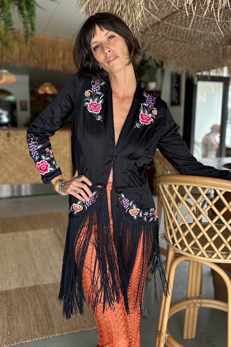 Wandering Eye Silk + Embroidered Fringe Jacket - Chasing Unicorns