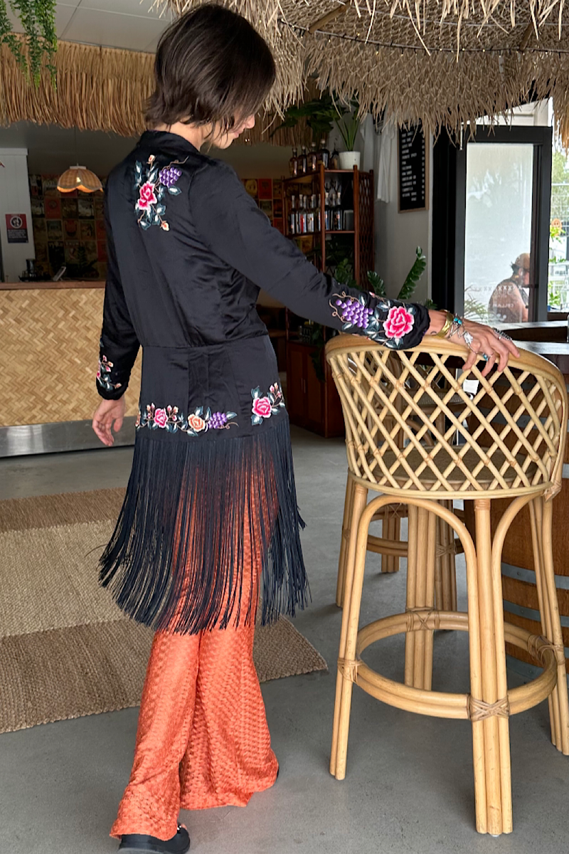 Wandering Eye Silk + Embroidered Fringe Jacket - Chasing Unicorns