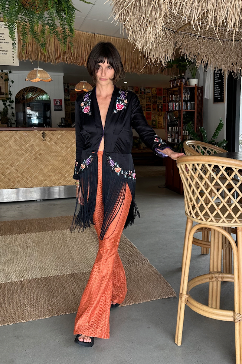 Wandering Eye Silk + Embroidered Fringe Jacket - Chasing Unicorns