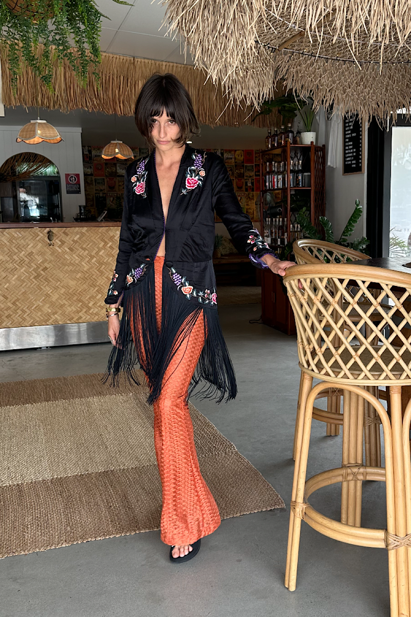 Wandering Eye Silk + Embroidered Fringe Jacket - Chasing Unicorns