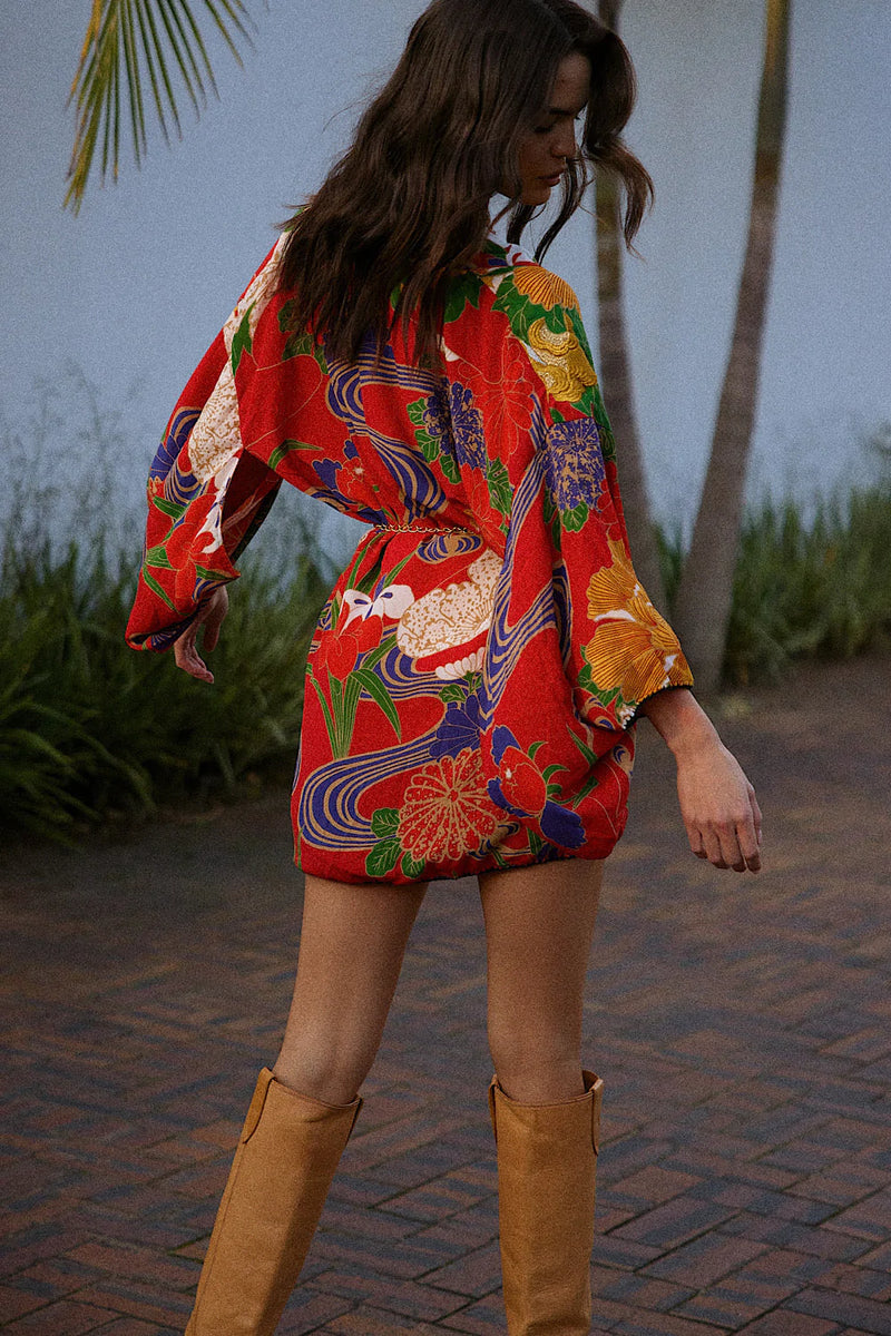 What I Did For Love Silk Crepe Metallic Embroidered Floral Kimono - Chasing Unicorns