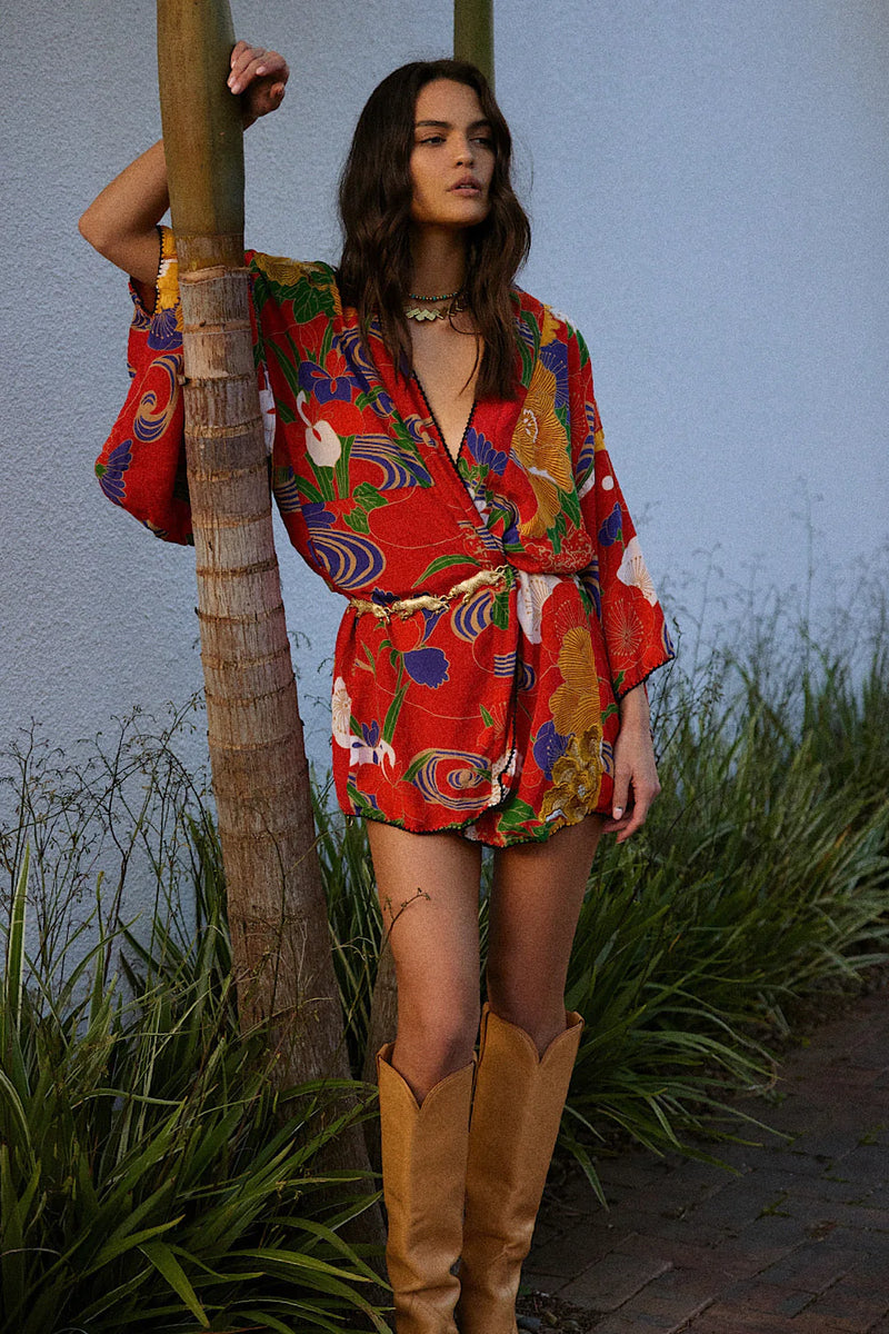 What I Did For Love Silk Crepe Metallic Embroidered Floral Kimono - Chasing Unicorns