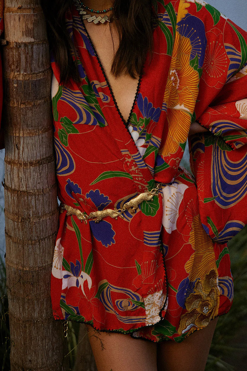 What I Did For Love Silk Crepe Metallic Embroidered Floral Kimono - Chasing Unicorns