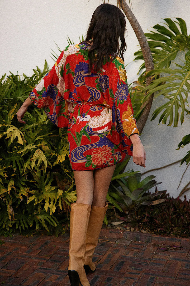 What I Did For Love Silk Crepe Metallic Embroidered Floral Kimono - Chasing Unicorns